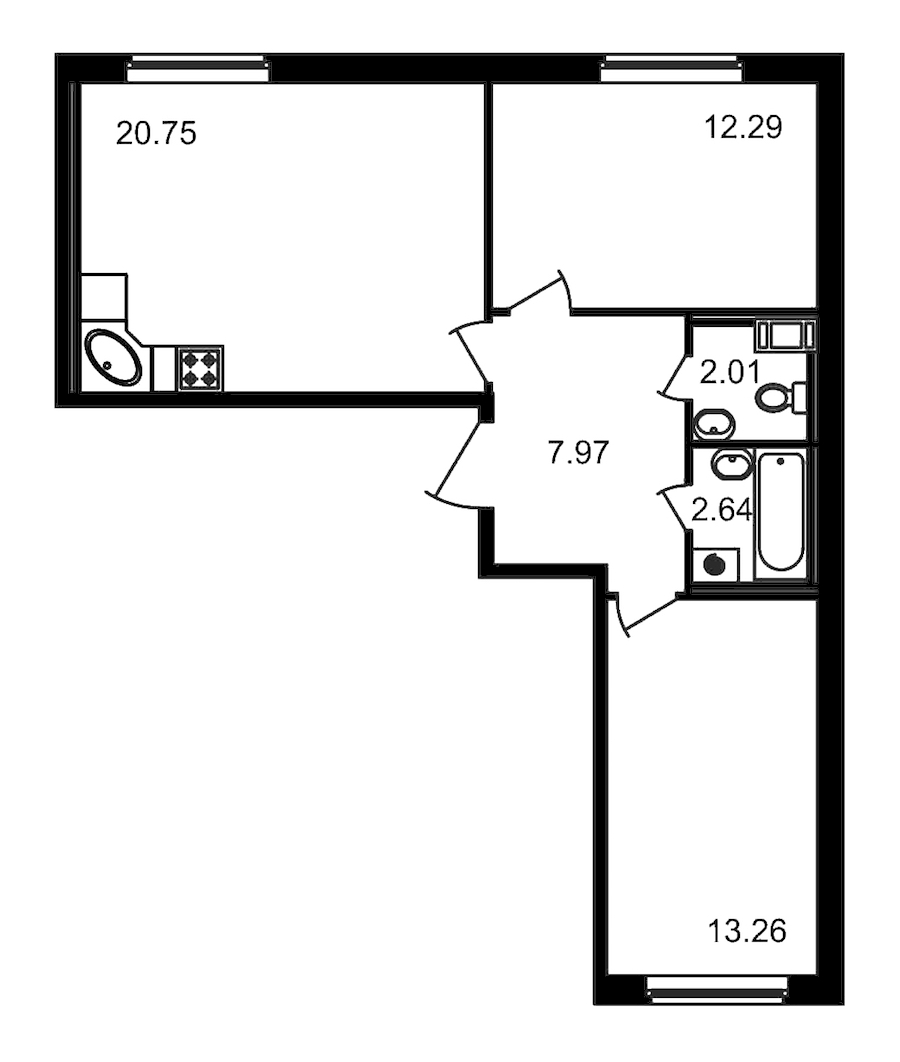 2-комнатная квартира 58.92 м², 2/15 эт., ЖК «Новые горизонты»